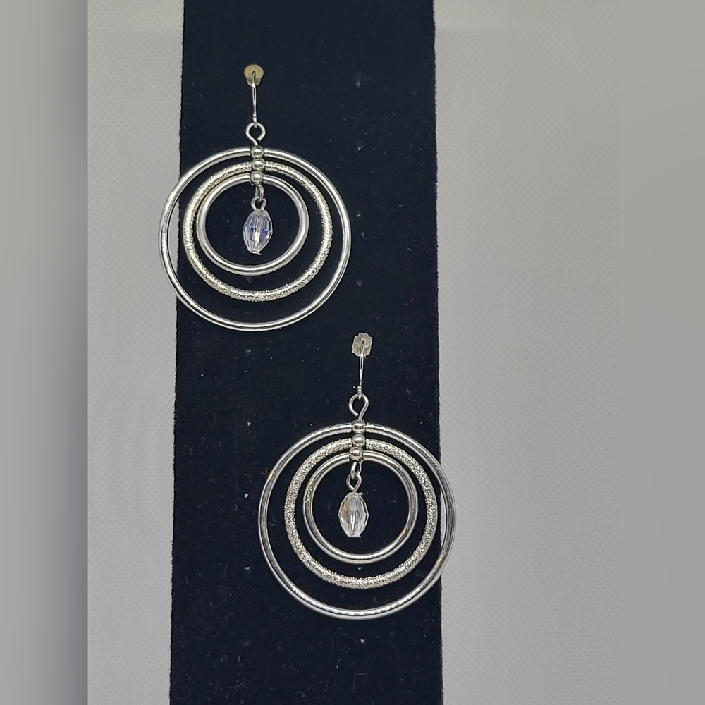 Silver Concentric Circle Dangle Earrings - image 1